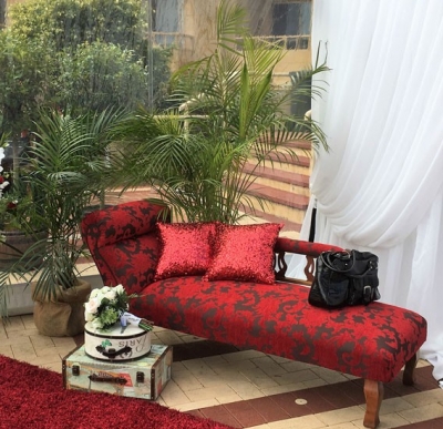Red velvet chaise lounge $250.00 each