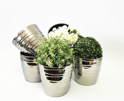 Silver flower pots $9.90 each (flowers not included)