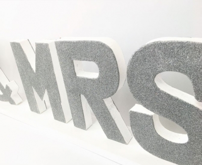 Silver glitter Mr & Mrs Sign 100cm x 20cm $27.50 each