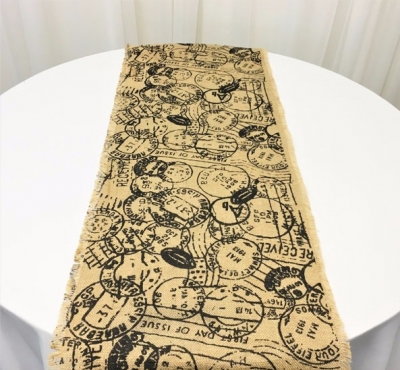 Printed hessian table runner  $7.70 each