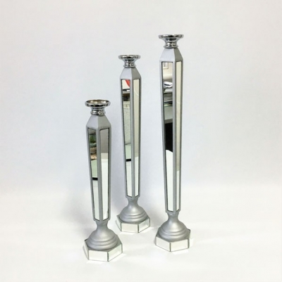 Mirrored candle pedestals for candles or flowers Sml 38cm $13.20, med 48cm $16.50, lge 53cm $19.80 (candles not included)